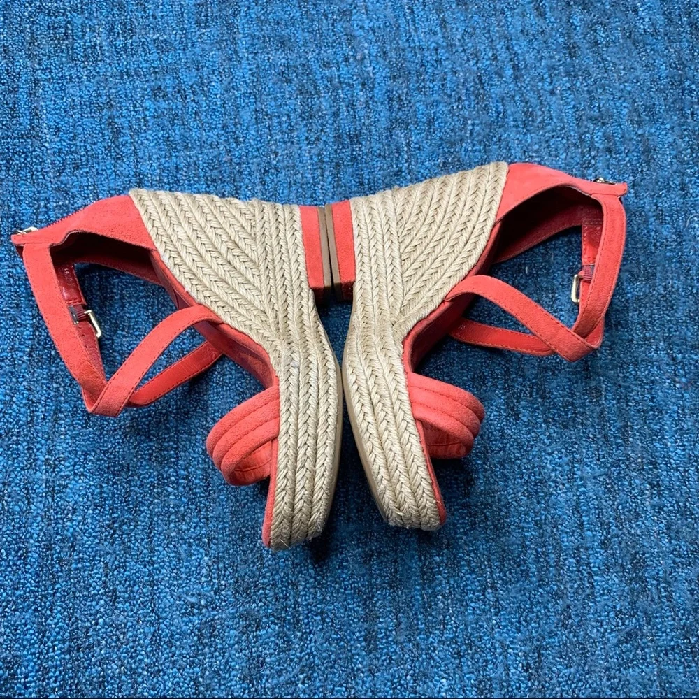 Isola Yalena Espadrille Wedge Sandals in Coral Suede Leather Women's Size 6